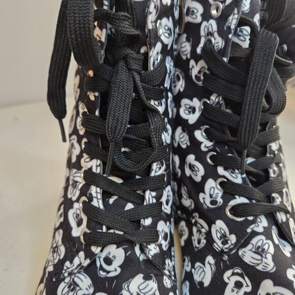 DISNEY Mickey Mouse Combat Boots Womens Size 8 Black White HOT TOPIC RETRO - Picture 4 of 9